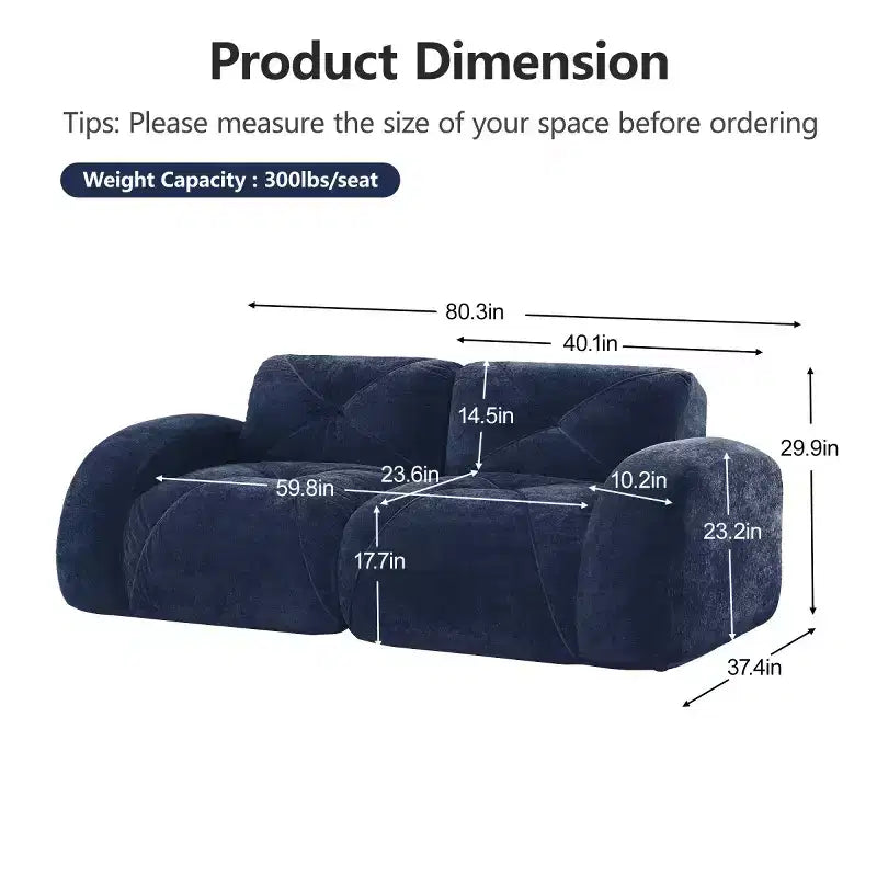 Canapé sectionnel moderne Cloud, petit canapé 2 places en tissu velours doux et éponge haute densité 32D pour salons ou appartements-Panipeachy