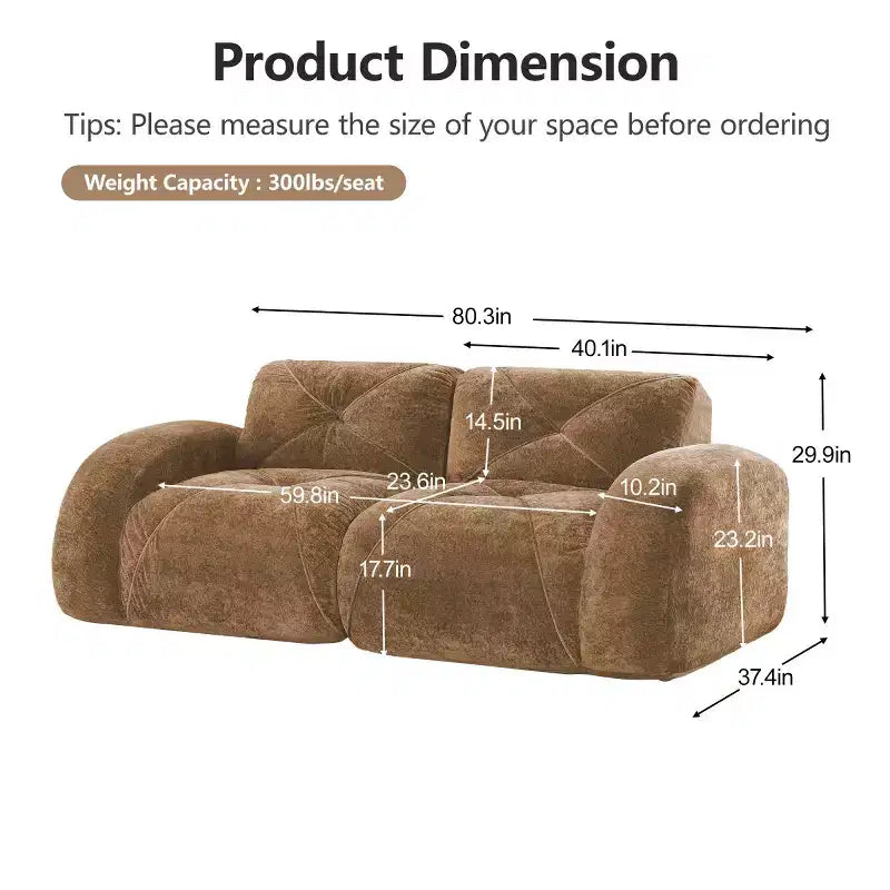 Canapé sectionnel moderne Cloud, petit canapé 2 places en tissu velours doux et éponge haute densité 32D pour salons ou appartements-Panipeachy