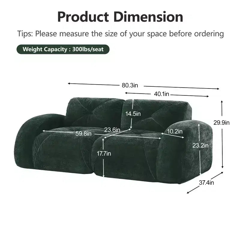 Canapé sectionnel moderne Cloud, petit canapé 2 places en tissu velours doux et éponge haute densité 32D pour salons ou appartements-Panipeachy