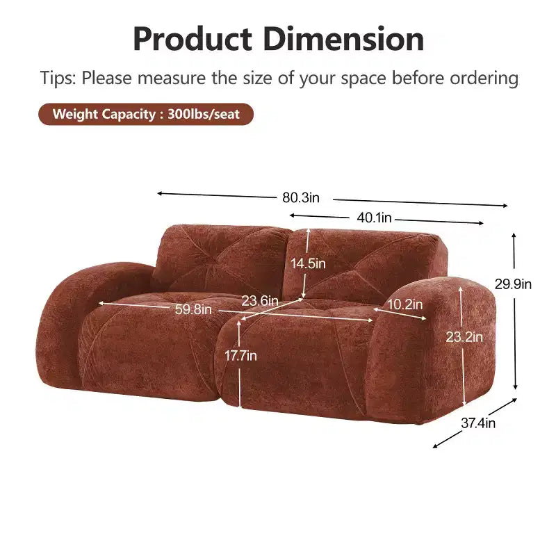 Canapé sectionnel moderne Cloud, petit canapé 2 places en tissu velours doux et éponge haute densité 32D pour salons ou appartements-Panipeachy