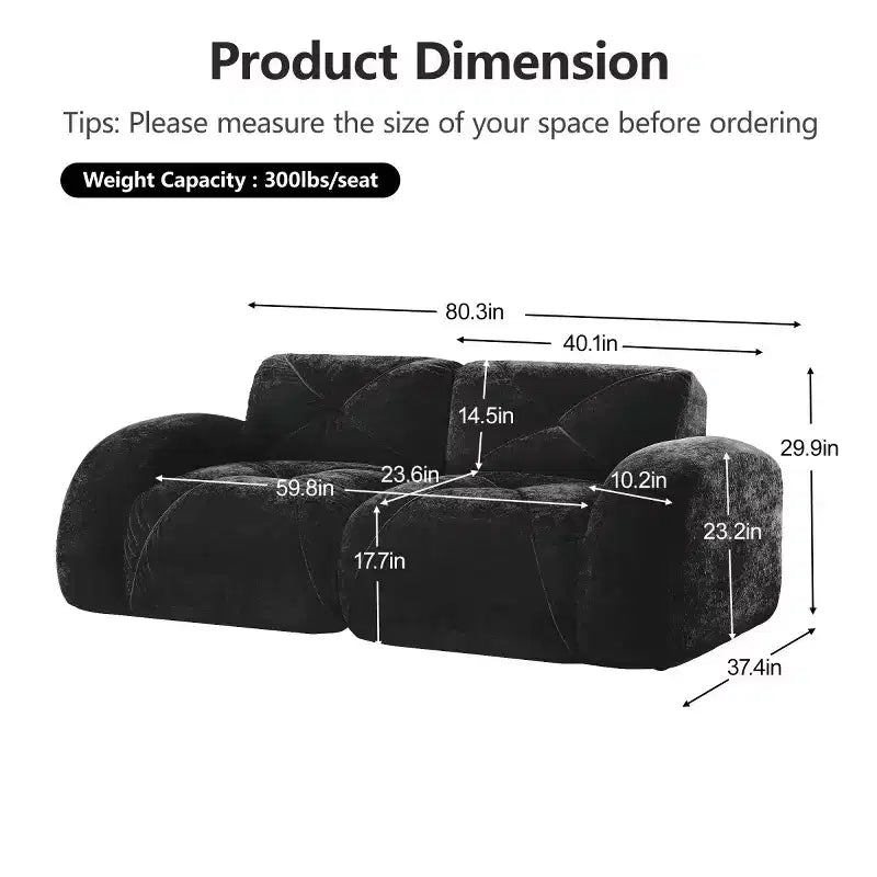Canapé sectionnel moderne Cloud, petit canapé 2 places en tissu velours doux et éponge haute densité 32D pour salons ou appartements-Panipeachy