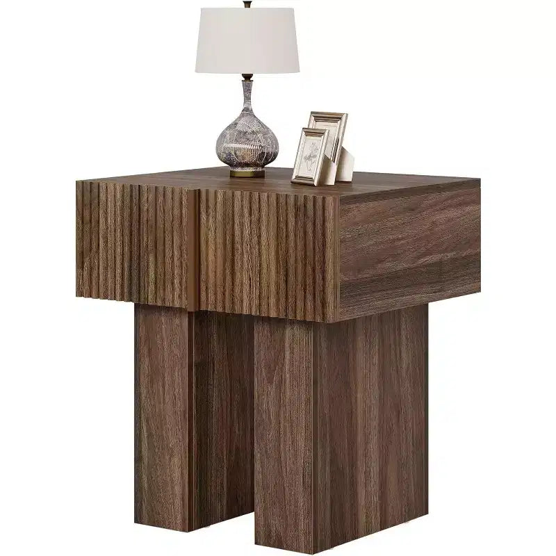 Lantine Fluted Nightstand, Wooden Night Stand with Storage Drawer, Modern Bedside Table Side End Table for Bedroom