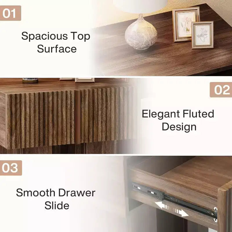 Table de chevet cannelée Lantine, Table de chevet en bois avec tiroir de rangement, Table d'appoint moderne pour chambre à coucher