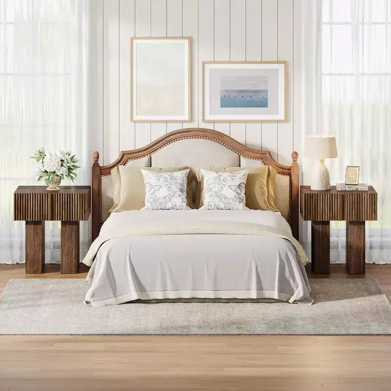 Table de chevet cannelée Lantine, Table de chevet en bois avec tiroir de rangement, Table d'appoint moderne pour chambre à coucher