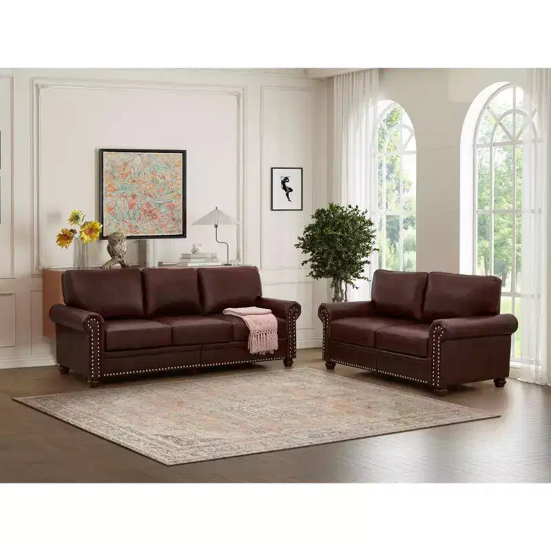 MAYEERTY Line Fabric Upholstery with Storage Sofa, Solid Wood & Metal Frame, Silver Nails Decor for Living Room Buegundy