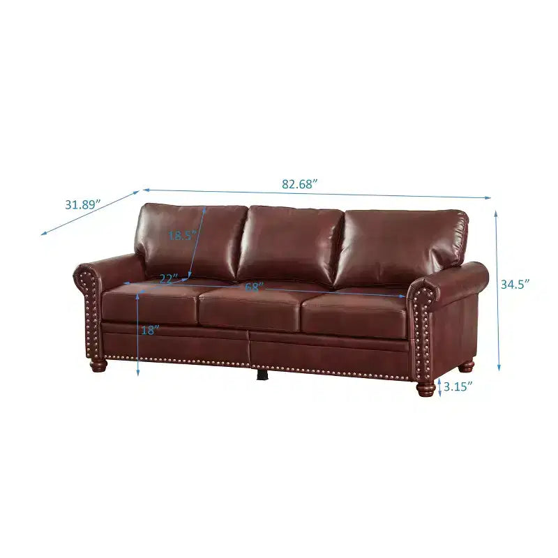 Canapé de rangement MAYEERTY en tissu de lin, cadre en bois massif et métal, clous décoratifs argentés, couleur bordeaux, pour salon