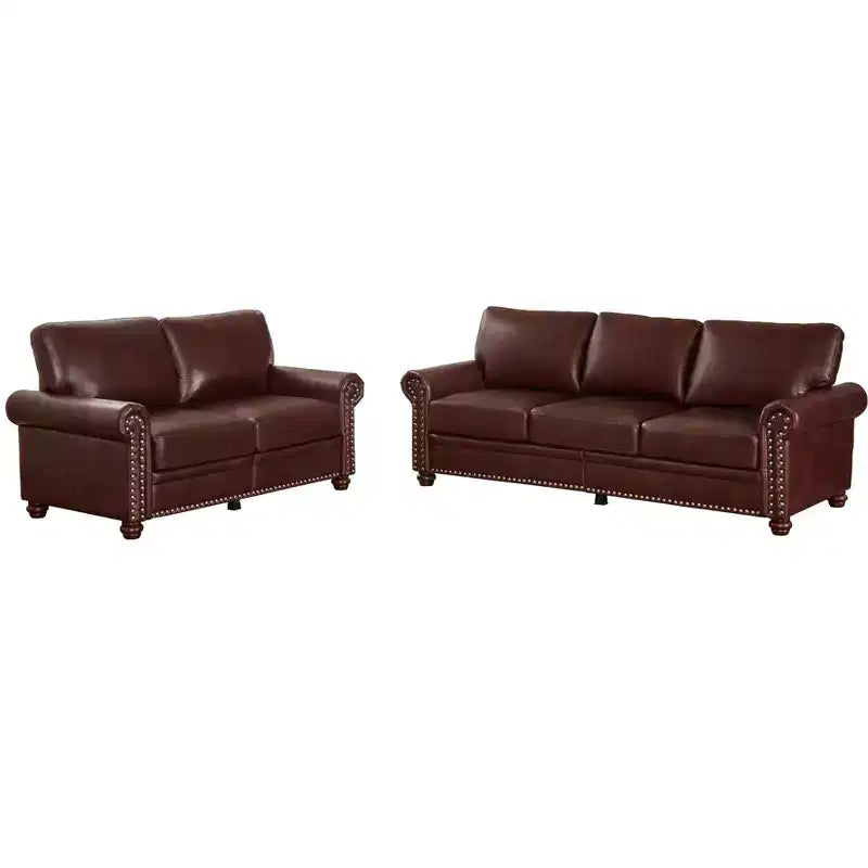 Canapé de rangement MAYEERTY en tissu de lin, cadre en bois massif et métal, clous décoratifs argentés, couleur bordeaux, pour salon