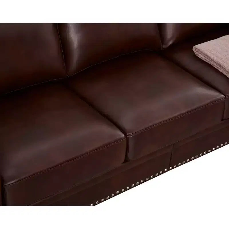 Canapé de rangement MAYEERTY en tissu de lin, cadre en bois massif et métal, clous décoratifs argentés, couleur bordeaux, pour salon