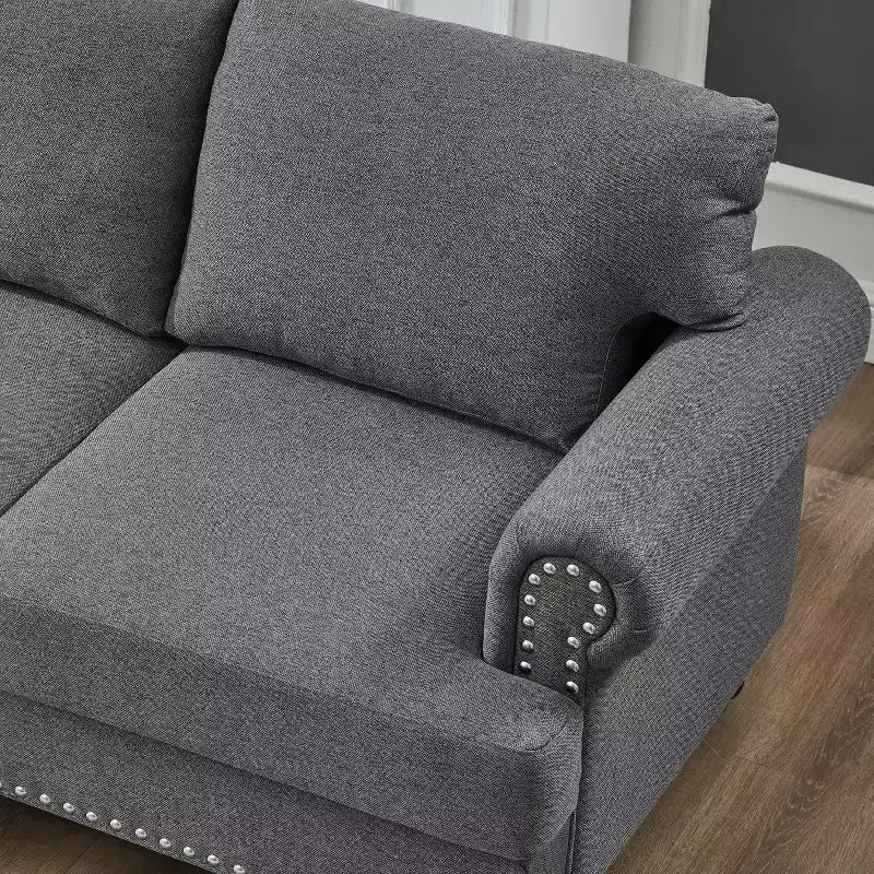 MAYEERTY Canapé sectionnel moderne au design classique avec clous Salon 5 places Rembourré Polyester Gris