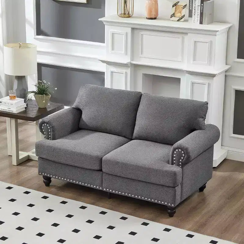 MAYEERTY Canapé sectionnel moderne au design classique avec clous Salon 5 places Rembourré Polyester Gris