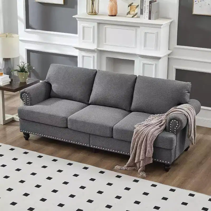 MAYEERTY Canapé sectionnel moderne au design classique avec clous Salon 5 places Rembourré Polyester Gris