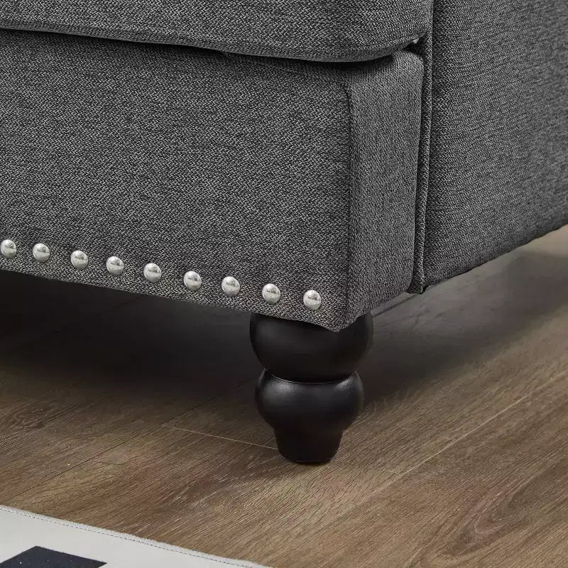 MAYEERTY Canapé sectionnel moderne au design classique avec clous Salon 5 places Rembourré Polyester Gris
