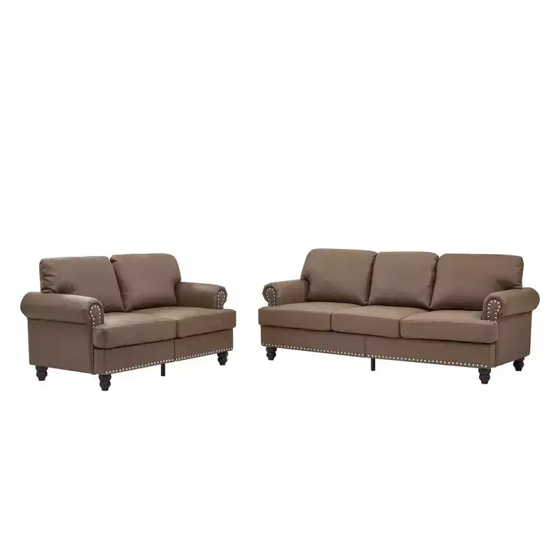 MAYEERTY Canapés modulaires modernes Design classique avec clous Salon 5 places en similicuir rembourré marron
