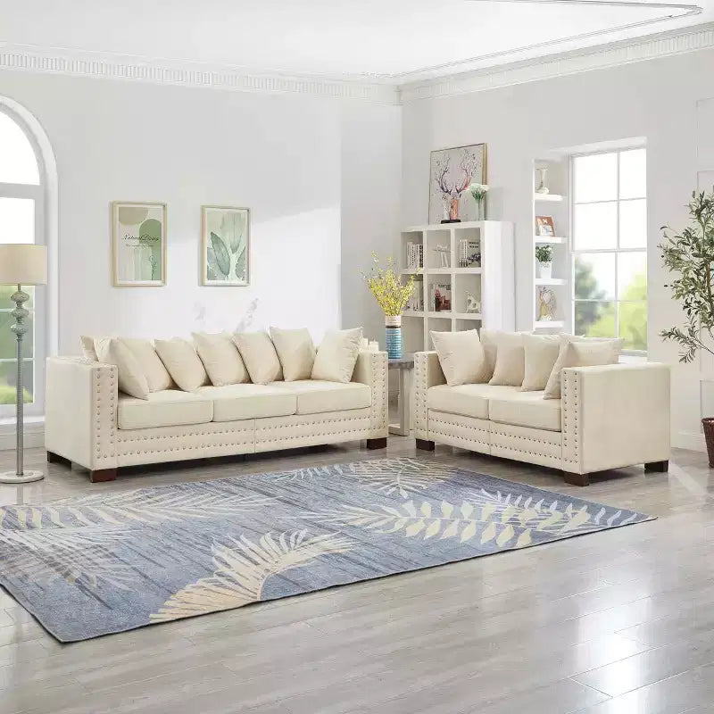 MAYEERTY Modern Sectional Sofas 2+3 Seater Square Armrest with Silver Nails Decor Upholsteres Velvet Couch for Living Room Apricot