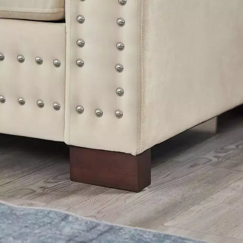 MAYEERTY Canapés modulaires modernes 2+3 places avec accoudoirs carrés, décor clouté argenté, revêtement en velours pour salon, abricot