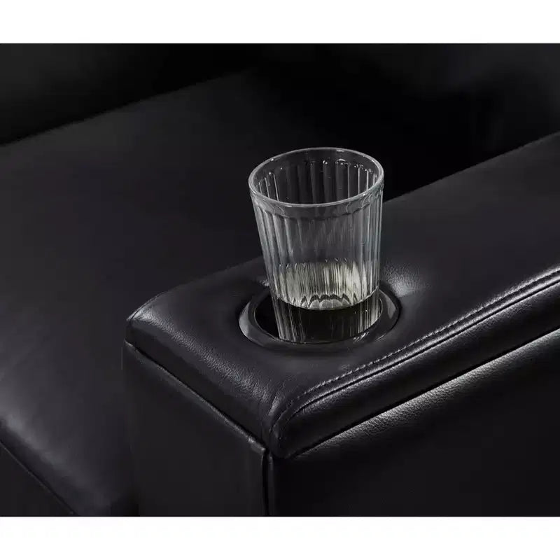 MAYEERTY Canapé sectionnel deux pièces 2+3 places avec porte-gobelet accoudoirs carrés en similicuir rembourré pour salon, noir