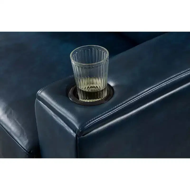 MAYEERTY Canapé sectionnel deux pièces 2+3 places avec porte-gobelets Accoudoir carré Rembourré en similicuir pour salon Bleu marine