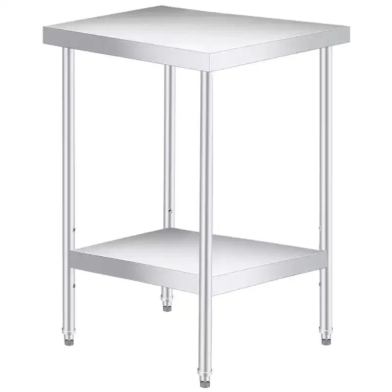 Stainless Steel Table, 2-Tier NSF Heavy Duty Worktable with Adjustable Undershelf, Rust-Resistant Utility Prep Table