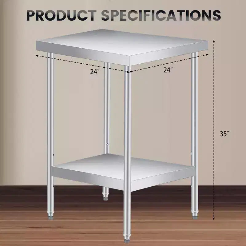 Table en acier inoxydable, table de travail robuste à 2 niveaux certifiée NSF avec étagère inférieure réglable, table de préparation utilitaire résistante à la rouille