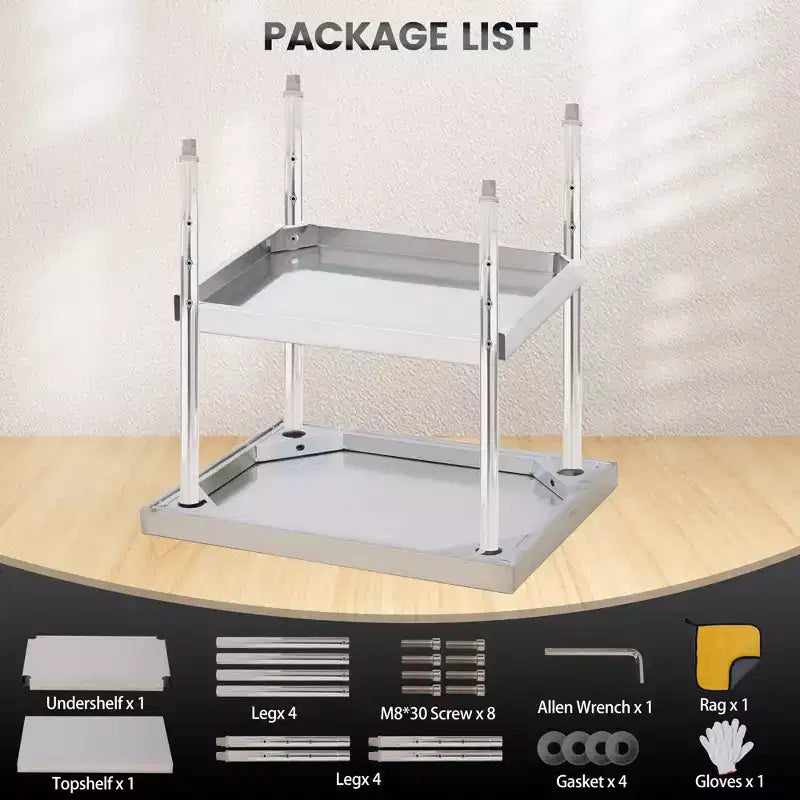 Table en acier inoxydable, table de travail robuste à 2 niveaux certifiée NSF avec étagère inférieure réglable, table de préparation utilitaire résistante à la rouille