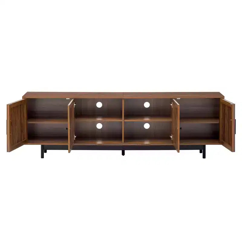 Meuble TV moderne de 78'' pour téléviseurs de 85'', console multimédia, centre de divertissement avec gestion des câbles et charnières à fermeture douce, Noyer - ModernLuxe