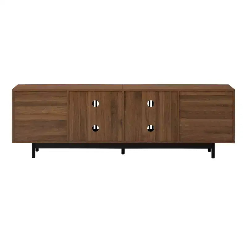 Meuble TV moderne de 78'' pour téléviseurs de 85'', console multimédia, centre de divertissement avec gestion des câbles et charnières à fermeture douce, Noyer - ModernLuxe
