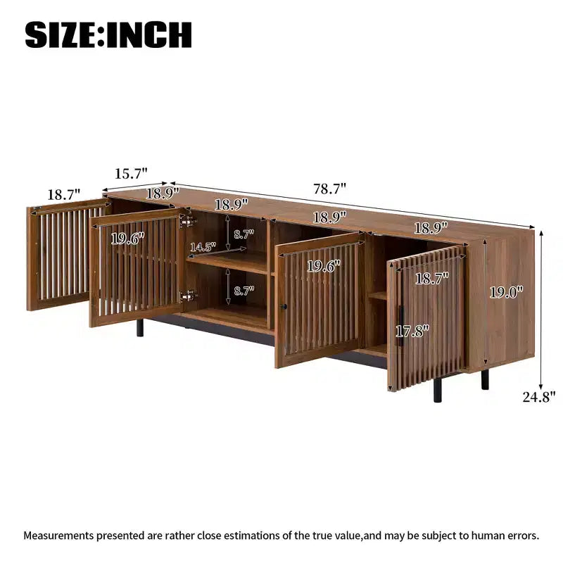 Meuble TV moderne de 78'' pour téléviseurs de 85'', console multimédia, centre de divertissement avec gestion des câbles et charnières à fermeture douce, Noyer - ModernLuxe