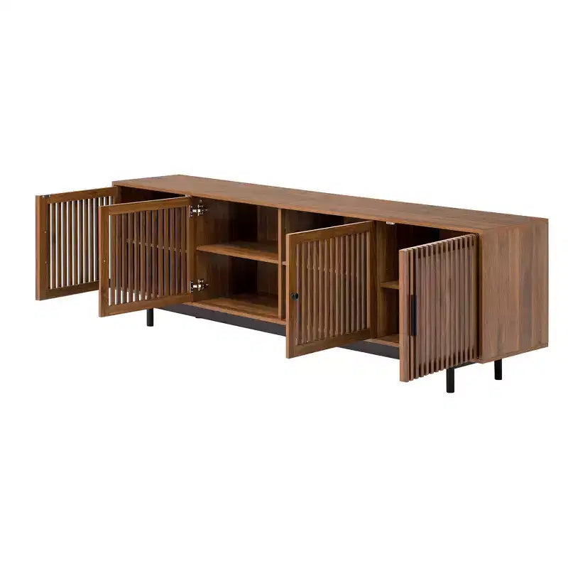 Meuble TV moderne de 78'' pour téléviseurs de 85'', console multimédia, centre de divertissement avec gestion des câbles et charnières à fermeture douce, Noyer - ModernLuxe