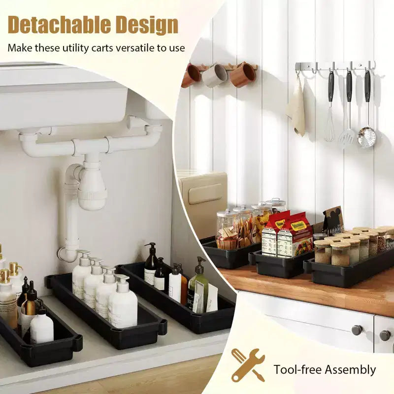 Lot de 2 dessertes roulantes Costway à 3 niveaux, design amovible, avec roulettes, pour cuisine, noir/blanc