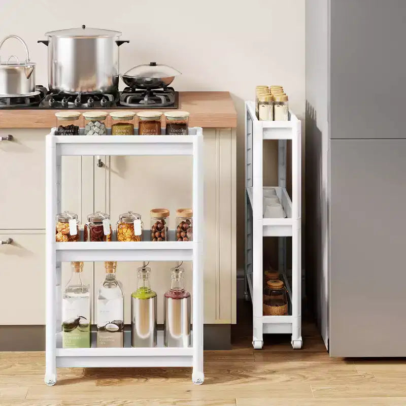 Lot de 2 dessertes roulantes Costway à 3 niveaux, design amovible, avec roulettes, pour cuisine, noir/blanc