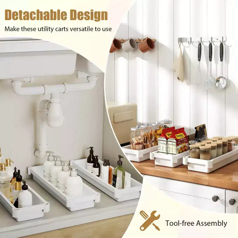Lot de 2 dessertes roulantes Costway à 3 niveaux, design amovible, avec roulettes, pour cuisine, noir/blanc