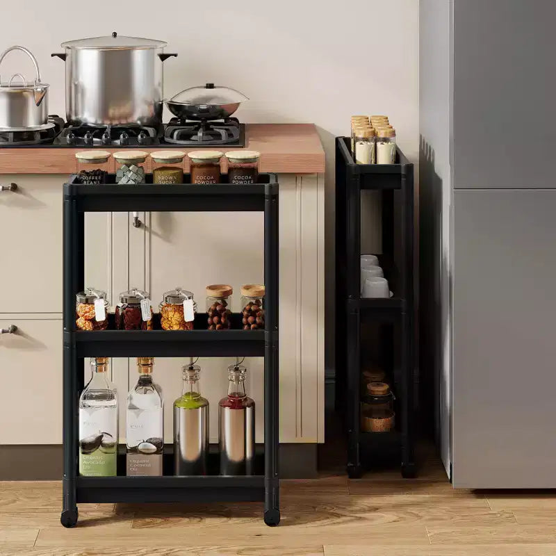 Lot de 2 dessertes roulantes Costway à 3 niveaux, design amovible, avec roulettes, pour cuisine, noir/blanc