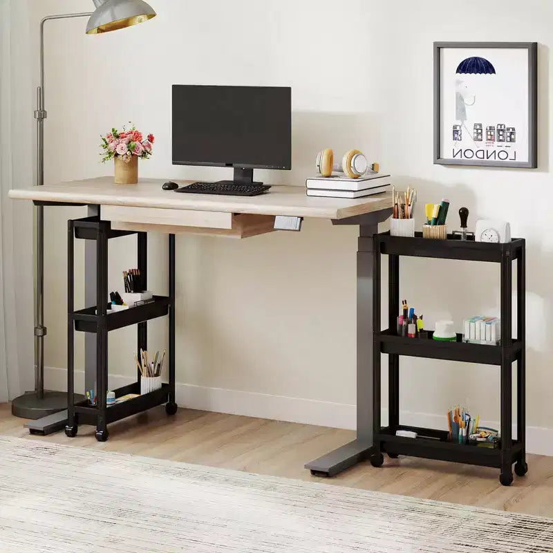 Lot de 2 dessertes roulantes Costway à 3 niveaux, design amovible, avec roulettes, pour cuisine, noir/blanc