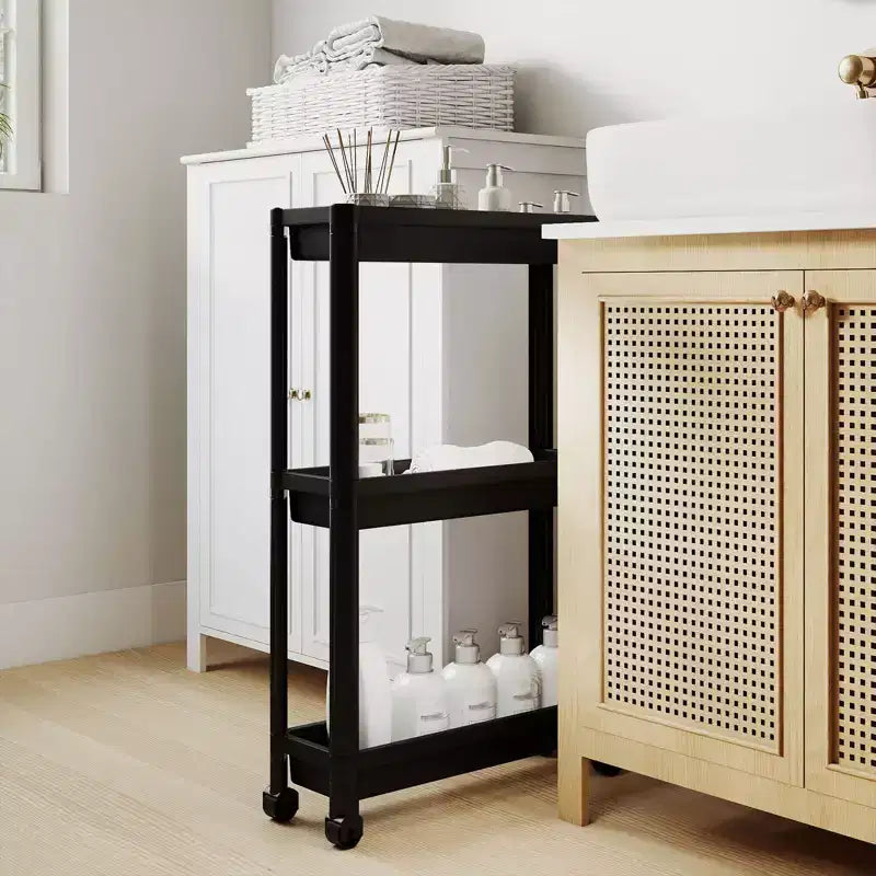 Lot de 2 dessertes roulantes Costway à 3 niveaux, design amovible, avec roulettes, pour cuisine, noir/blanc