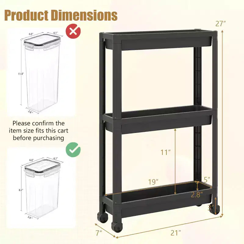 Lot de 2 dessertes roulantes Costway à 3 niveaux, design amovible, avec roulettes, pour cuisine, noir/blanc