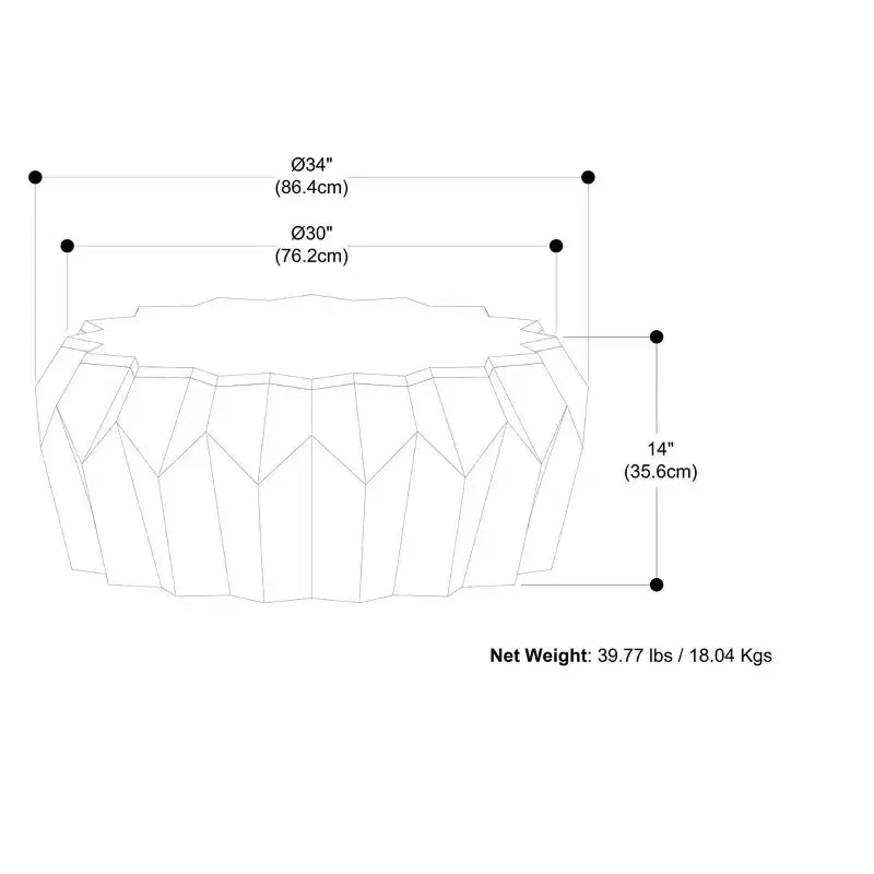 Table basse contemporaine Oakcrest en bois de manguier massif, motif polygonal, largeur 86 cm, entièrement assemblée