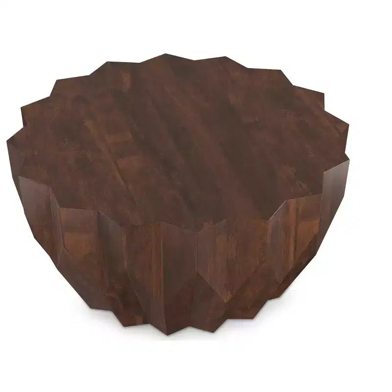 Table basse contemporaine Oakcrest en bois de manguier massif, motif polygonal, largeur 86 cm, entièrement assemblée