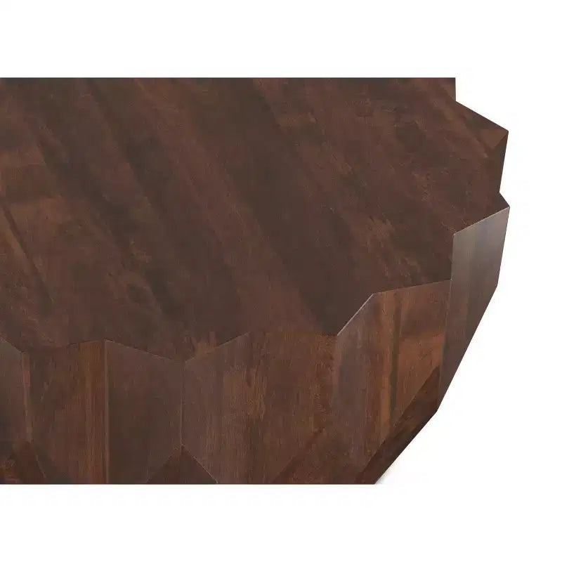 Table basse contemporaine Oakcrest en bois de manguier massif, motif polygonal, largeur 86 cm, entièrement assemblée