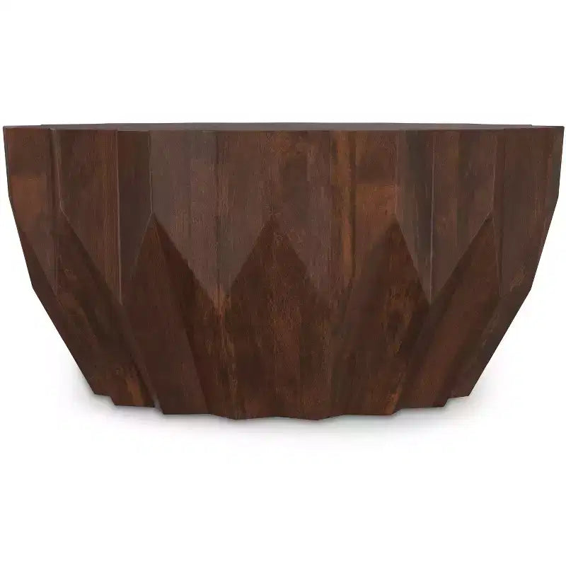 Table basse contemporaine Oakcrest en bois de manguier massif, motif polygonal, largeur 86 cm, entièrement assemblée