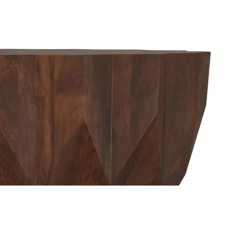 Table basse contemporaine Oakcrest en bois de manguier massif, motif polygonal, largeur 86 cm, entièrement assemblée