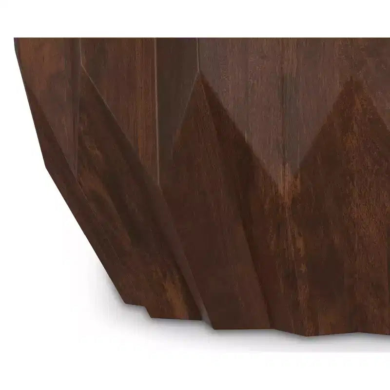 Table basse contemporaine Oakcrest en bois de manguier massif, motif polygonal, largeur 86 cm, entièrement assemblée