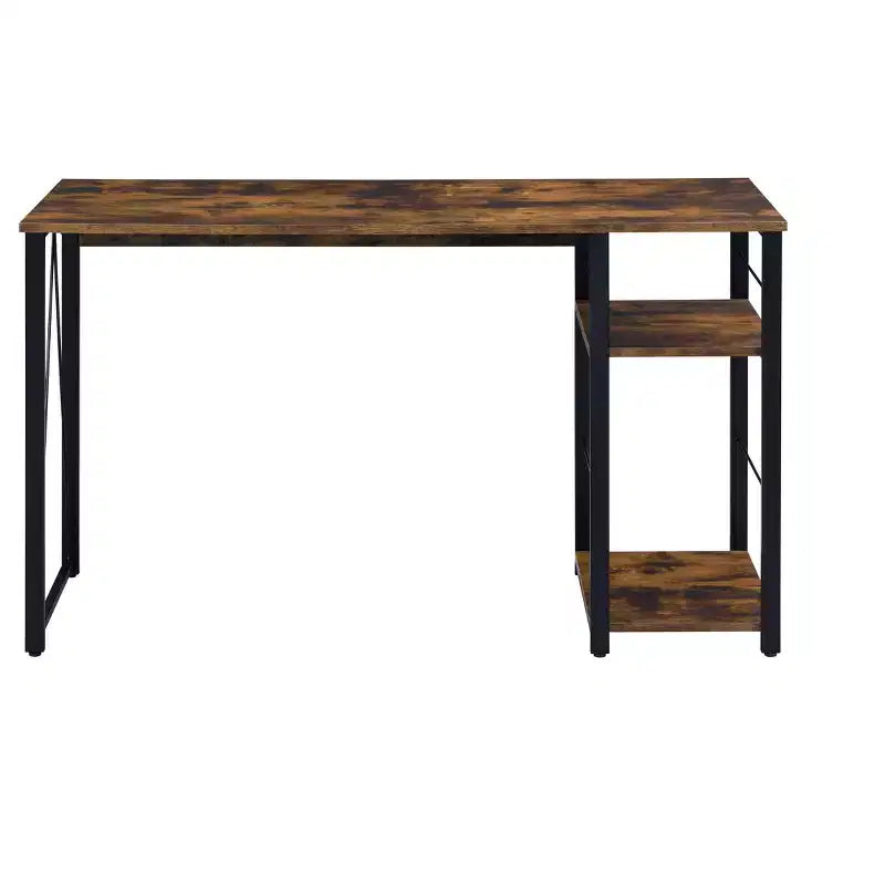 Bureau d'écriture TUYOHW avec finition chêne vieilli, table d'écriture avec étagères à 2 niveaux, base ouverte en métal, bureau d'étude rectangulaire pour bureau à domicile, chambre à coucher