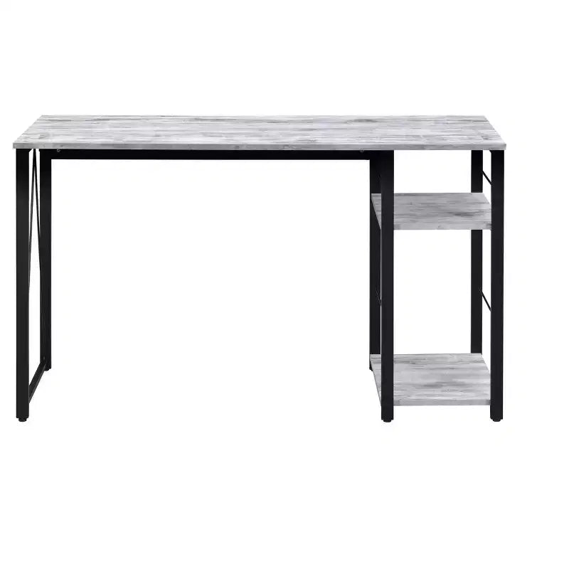Bureau d'écriture TUYOHW avec finition chêne vieilli, table d'écriture avec étagères à 2 niveaux, base ouverte en métal, bureau d'étude rectangulaire pour bureau à domicile, chambre à coucher