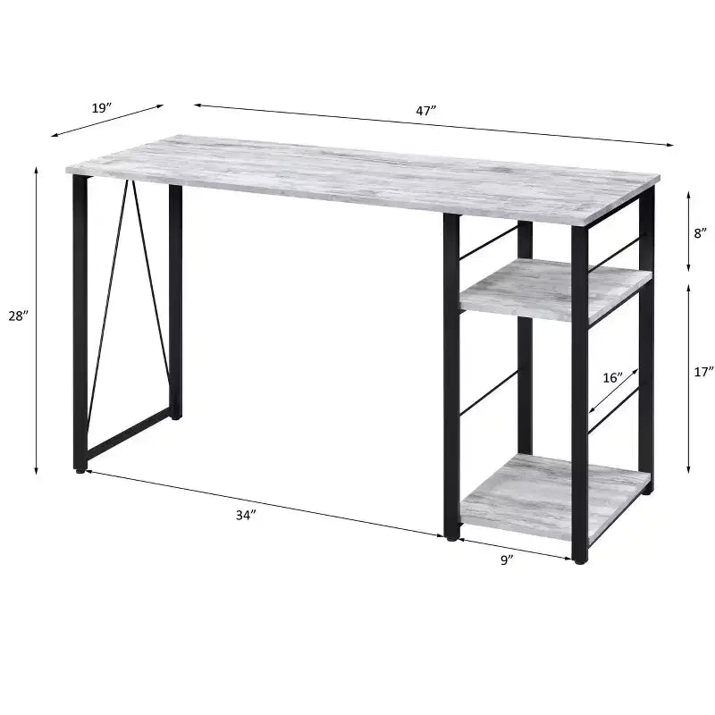 Bureau d'écriture TUYOHW avec finition chêne vieilli, table d'écriture avec étagères à 2 niveaux, base ouverte en métal, bureau d'étude rectangulaire pour bureau à domicile, chambre à coucher