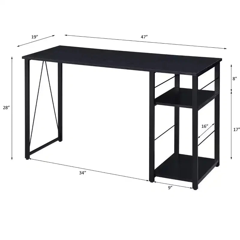 Bureau d'écriture TUYOHW avec finition chêne vieilli, table d'écriture avec étagères à 2 niveaux, base ouverte en métal, bureau d'étude rectangulaire pour bureau à domicile, chambre à coucher