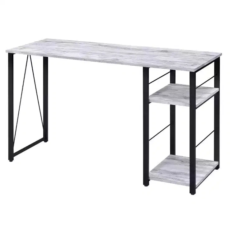 Bureau d'écriture TUYOHW avec finition chêne vieilli, table d'écriture avec étagères à 2 niveaux, base ouverte en métal, bureau d'étude rectangulaire pour bureau à domicile, chambre à coucher