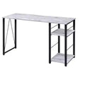 Bureau d'écriture TUYOHW avec finition chêne vieilli, table d'écriture avec étagères à 2 niveaux, base ouverte en métal, bureau d'étude rectangulaire pour bureau à domicile, chambre à coucher