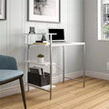 TUYOHW Side Storage Student Desk,Modern Study Desk with Laminated Top & Metal Frame,Spacious Desktop with Shelves for Homework Laptop Books,White