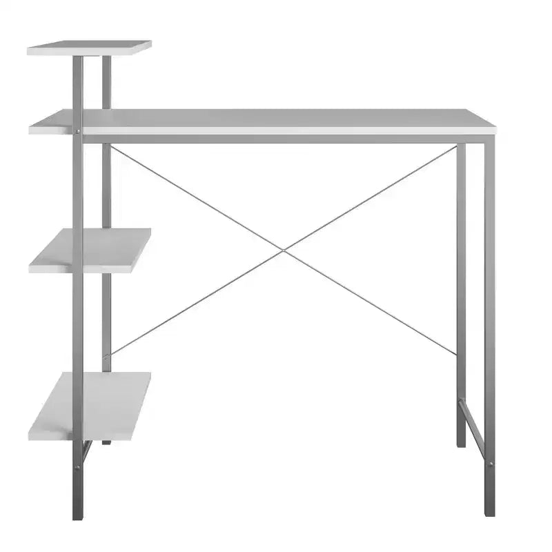 Bureau d'étude TUYOHW avec rangement latéral, bureau d'étude moderne avec plateau stratifié et cadre en métal, grand plateau avec étagères pour devoirs, ordinateur portable, livres, blanc