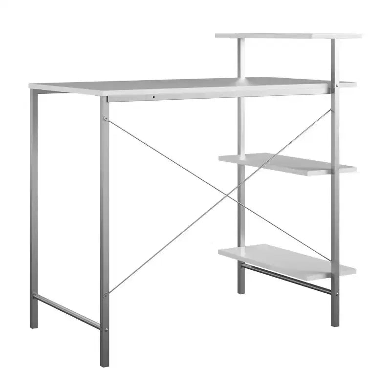 Bureau d'étude TUYOHW avec rangement latéral, bureau d'étude moderne avec plateau stratifié et cadre en métal, grand plateau avec étagères pour devoirs, ordinateur portable, livres, blanc